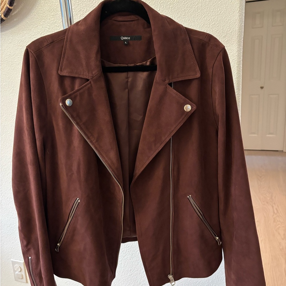 Quince Chocolate Brown Suede Moto Jacket - Women